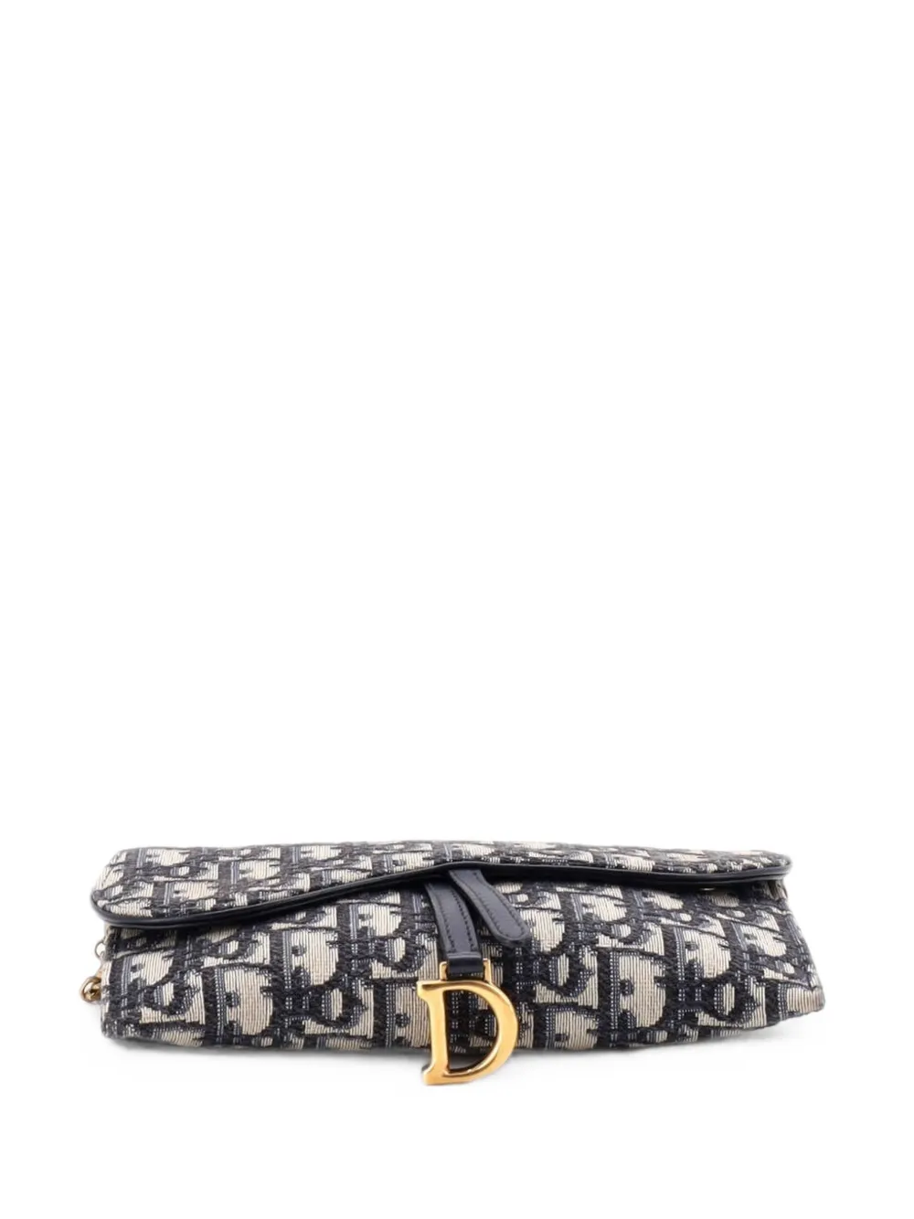 Pre-owned Dior Saddle Chain Wallet Oblique Canvas Crossbody Bag In Blue