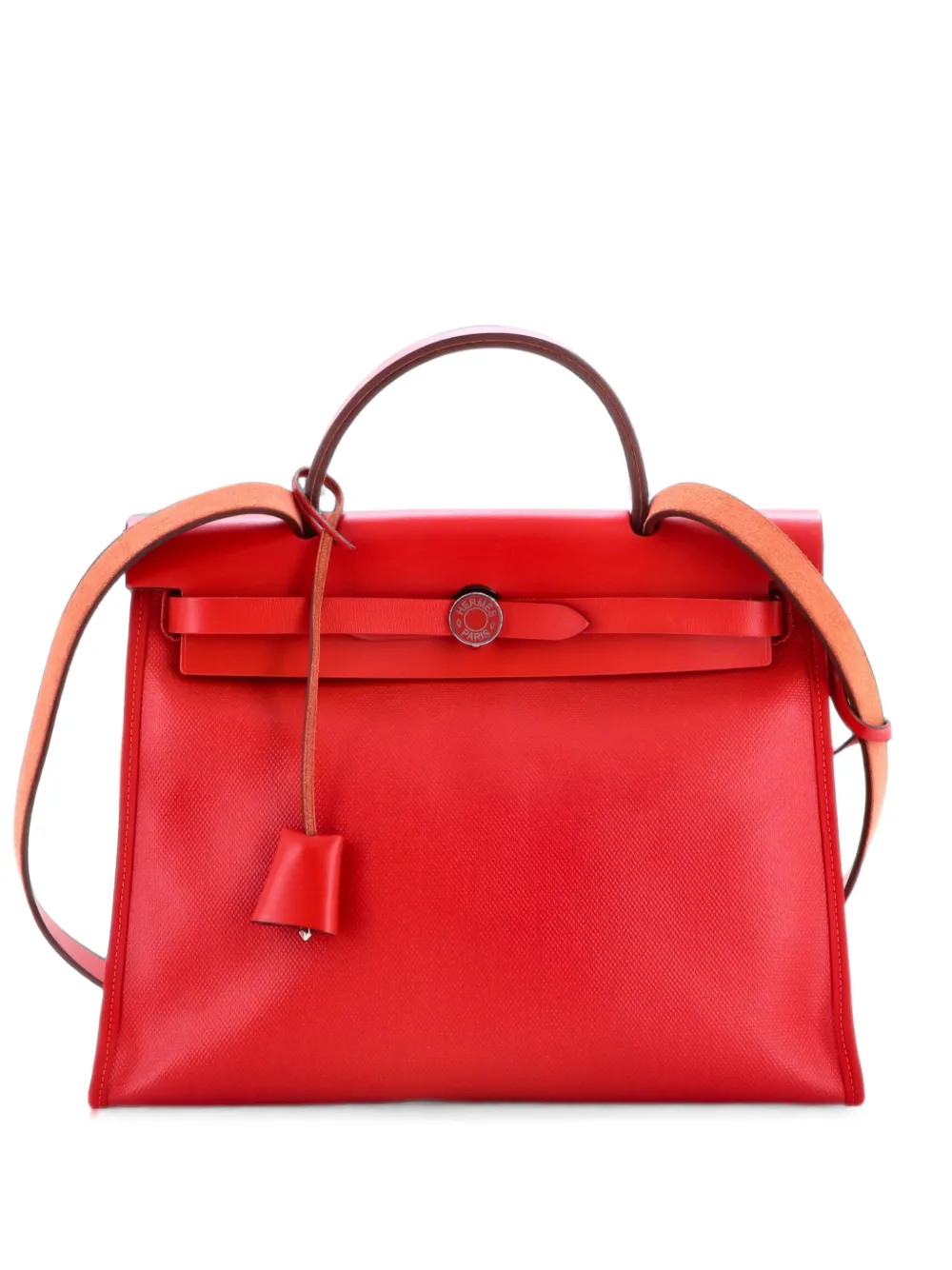 Hermès Pre-Owned Herbag Zip Berline Vache Schultertasche aus Canvas 31cm - Rot