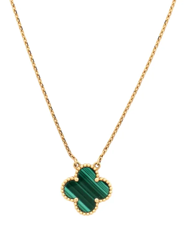 Van Cleef & Arpels Pre-owned Vintage Alhambra Pendant 18K Yellow Gold and Malachite Necklace
