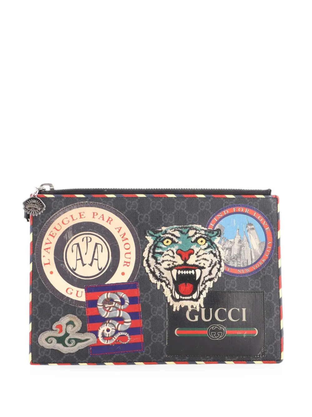 Gucci Pre-Owned Night Courrier Pouch GG Coated Canvas with Applique clutch bag - Nero