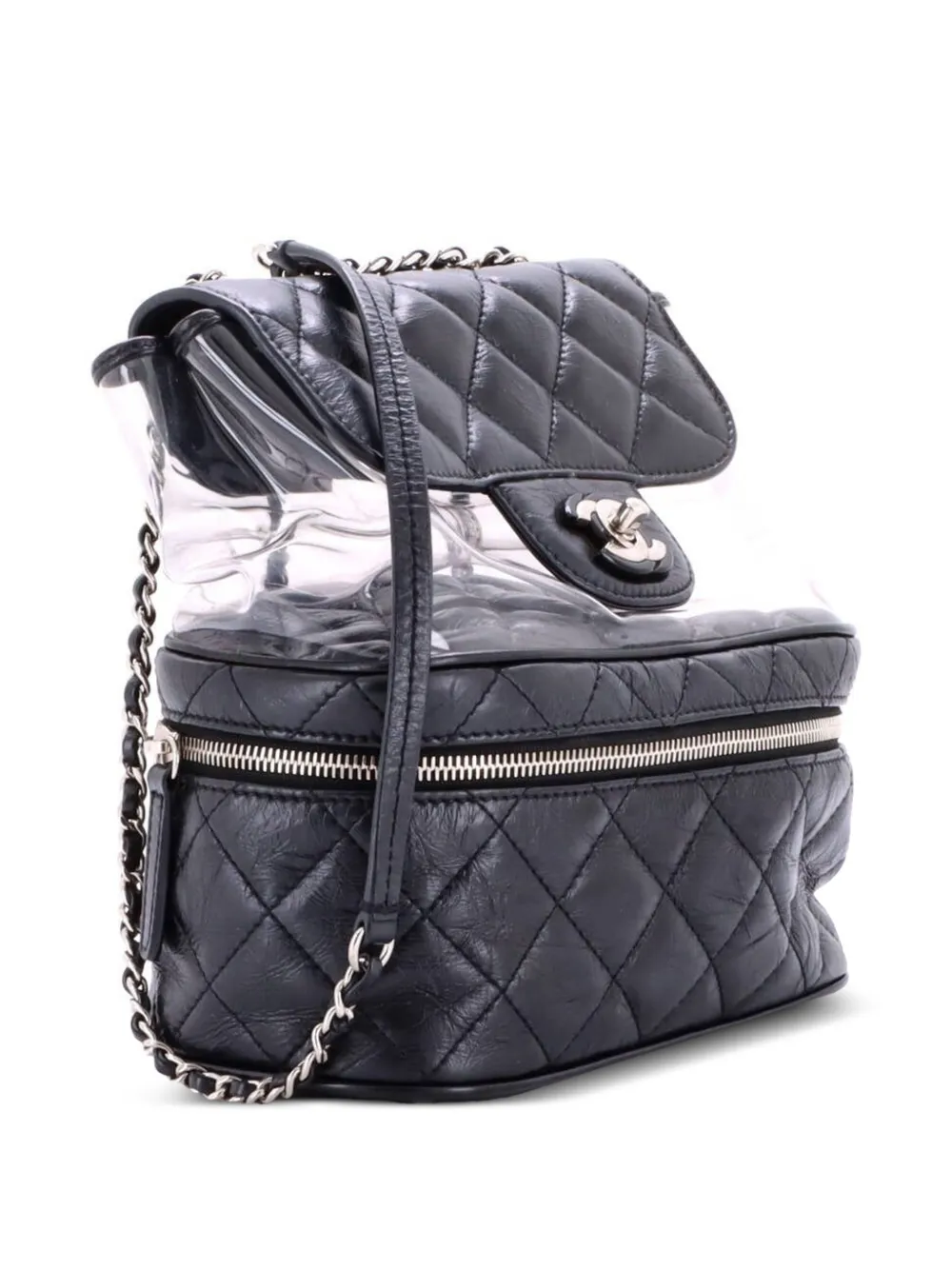 CHANEL Pre-Owned Zip Around Flap Quilted Crumpled Calfskin and PVC Small backpack - Nero