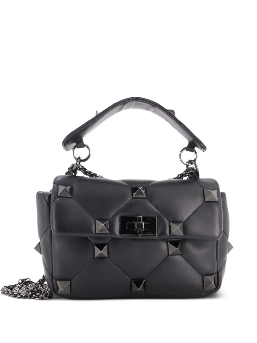 Valentino Garavani Pre-Owned Mittelgroße Roman Stud Flap Bag Umhängetasche aus Leder mit Steppung - Schwarz
