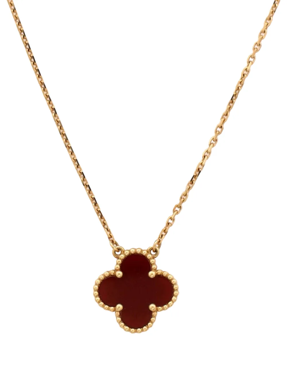 Van Cleef & Arpels Pre-owned Vintage Alhambra Pendant 18K Yellow Gold and Carnelian Necklace