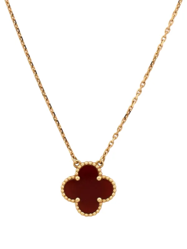 Van Cleef & Arpels Pre-owned Vintage Alhambra Pendant 18K Yellow Gold and Carnelian Necklace