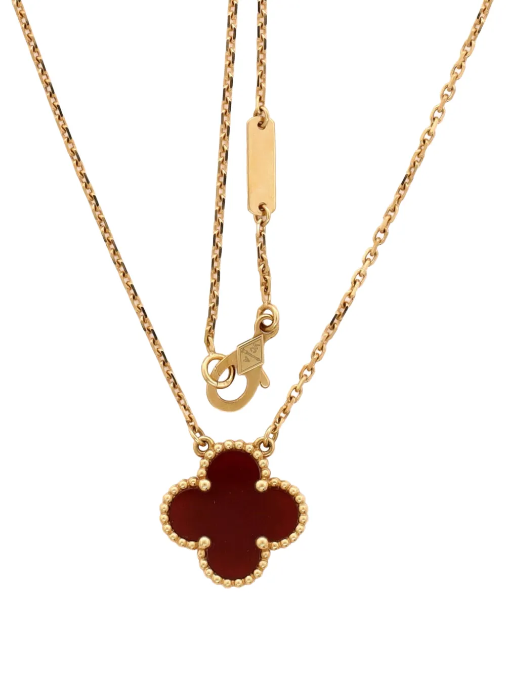 Van Cleef & Arpels Pre-owned Vintage Alhambra Pendant 18K Yellow Gold and Carnelian Necklace, view 2
