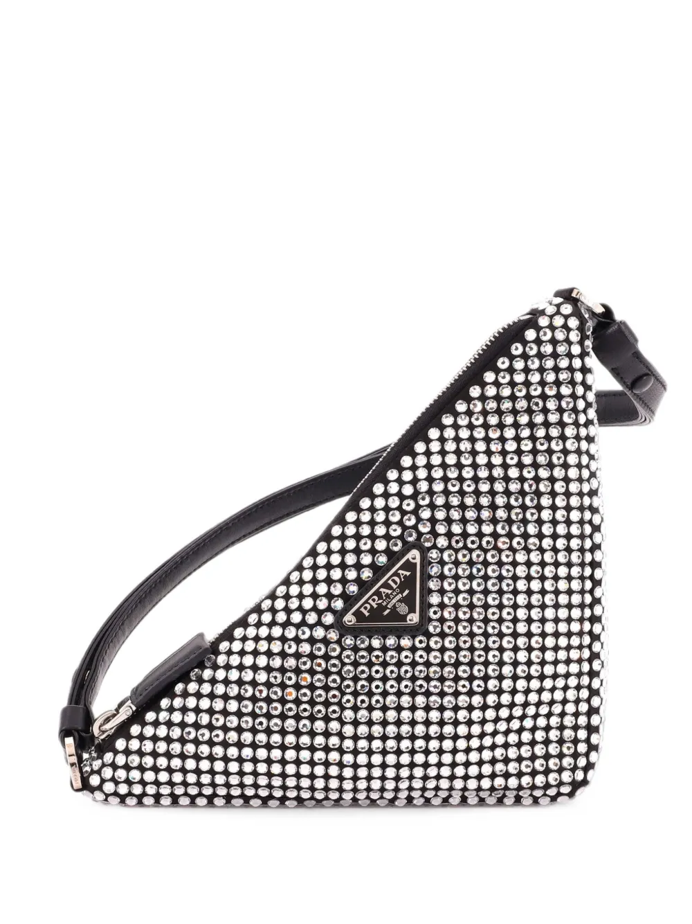 Prada Pre-Owned Triangle Top Handle Pouch Bag Crystal Embellished Satin Mini satchel - Nero