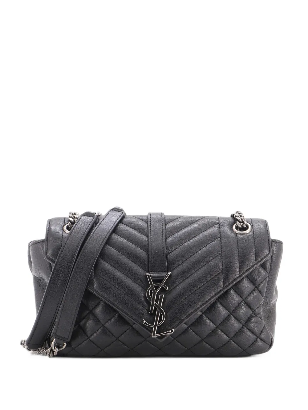 Saint Laurent Pre-Owned Classic Monogram Slouchy Envelope Satchel Mixed Matelasse Leather Medium shoulder bag - Nero
