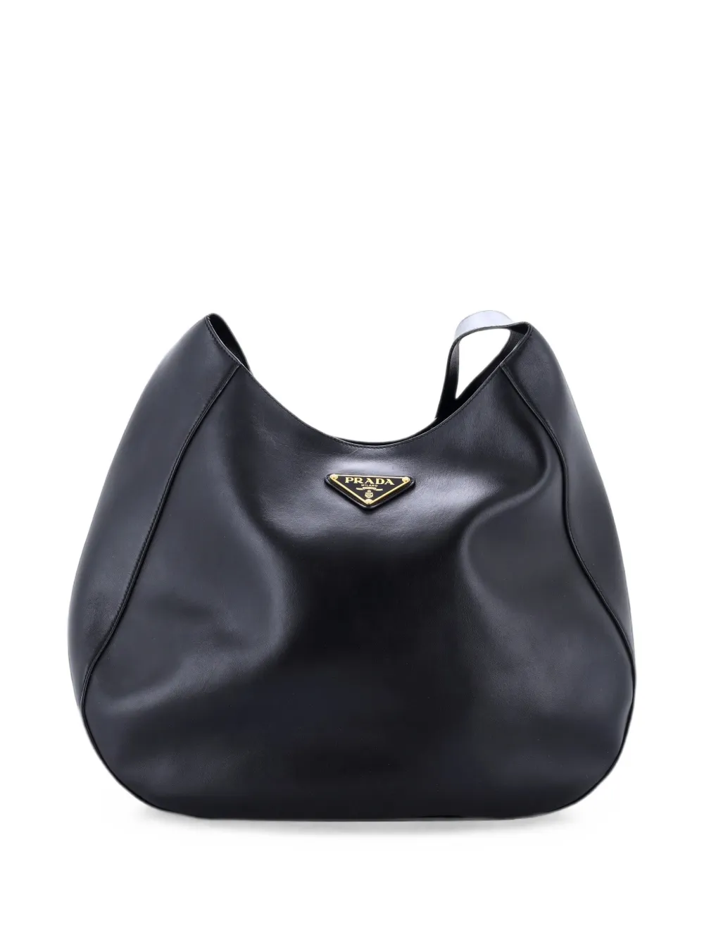 Prada Pre-Owned Triangle Logo Curved City Calf Large hobo bag - Nero
