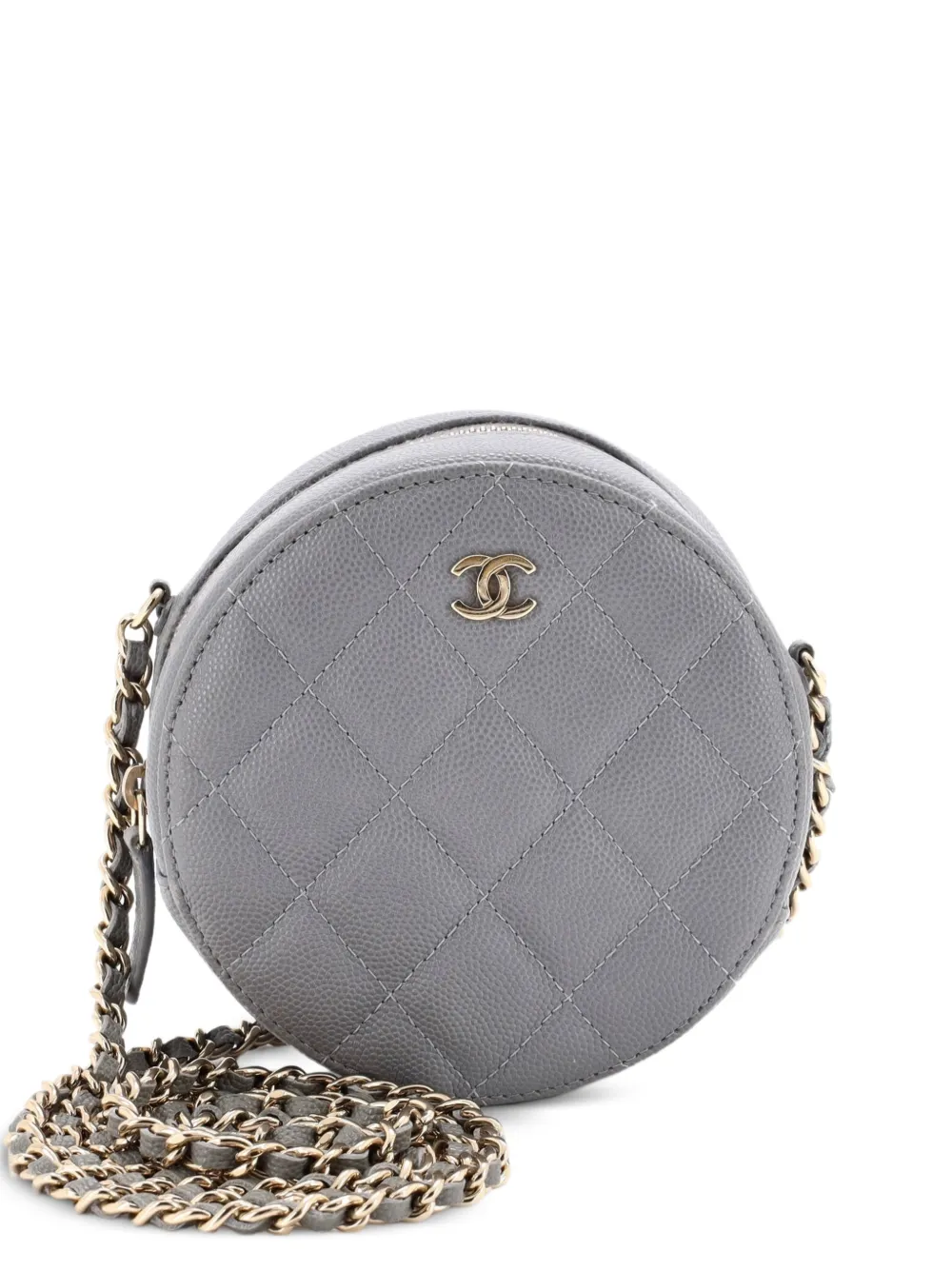 CHANEL Pre-Owned Round Clutch with Chain Quilted Caviar Mini crossbody bag - Grigio