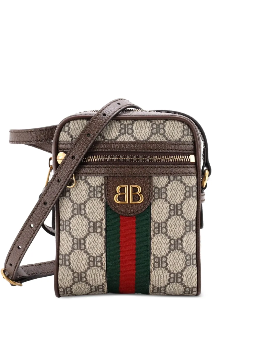 Balenciaga Pre-Owned x Gucci mini The Hacker Project BB Kuriertasche aus beschichtetem Canvas mit Reißverschluss - Braun