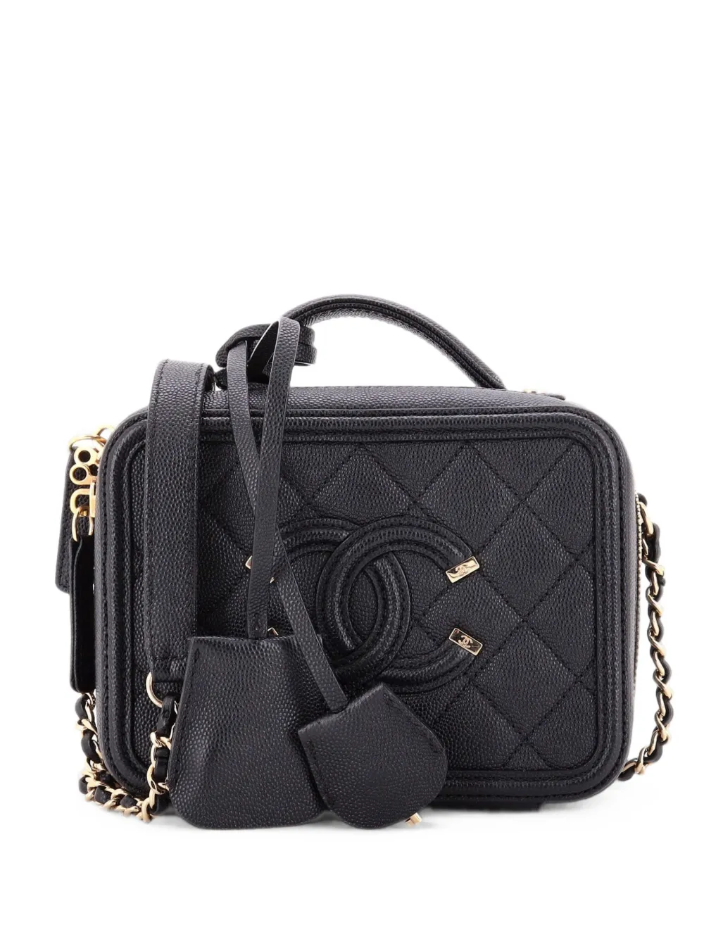 CHANEL Pre-Owned Borsa a tracolla Filigree Vanity Case piccola in pelle Caviar trapuntata - Nero