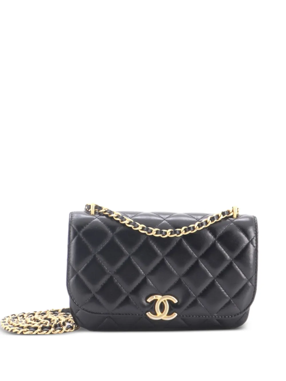 CHANEL Pre-Owned Flap Phone Holder with Chain Quilted Lambskin crossbody bag - Nero