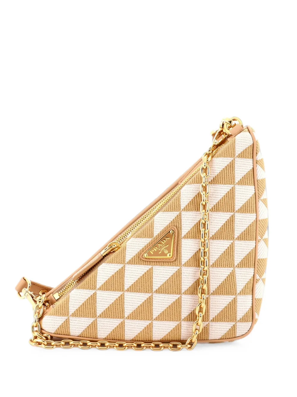 Prada Pre-Owned Double Symbole Triangle Bag Leather and Jacquard Mini shoulder bag - Neutrals