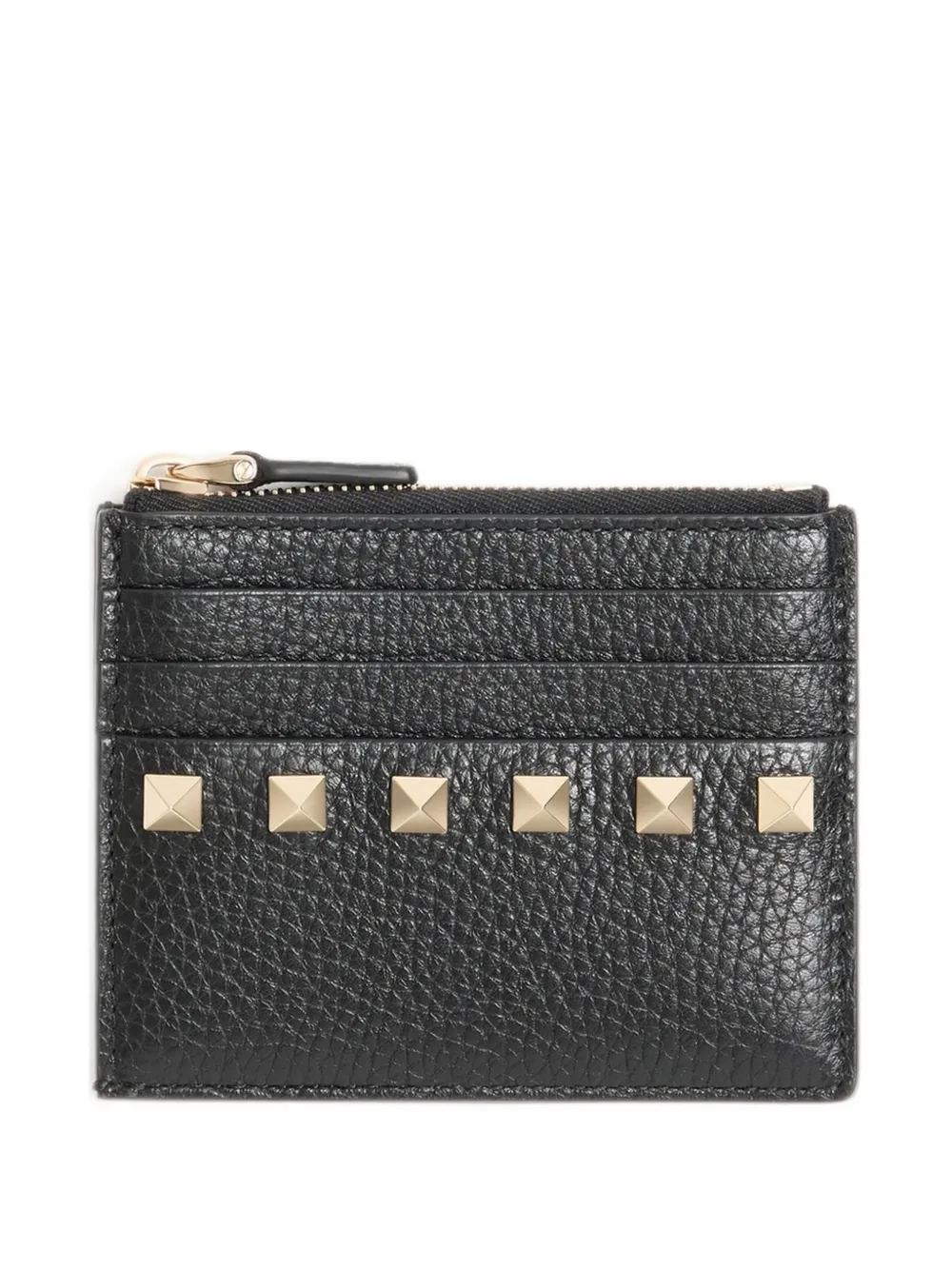 Valentino Garavani Rockstud cardholder with zipper in grainy calfskin - Nero