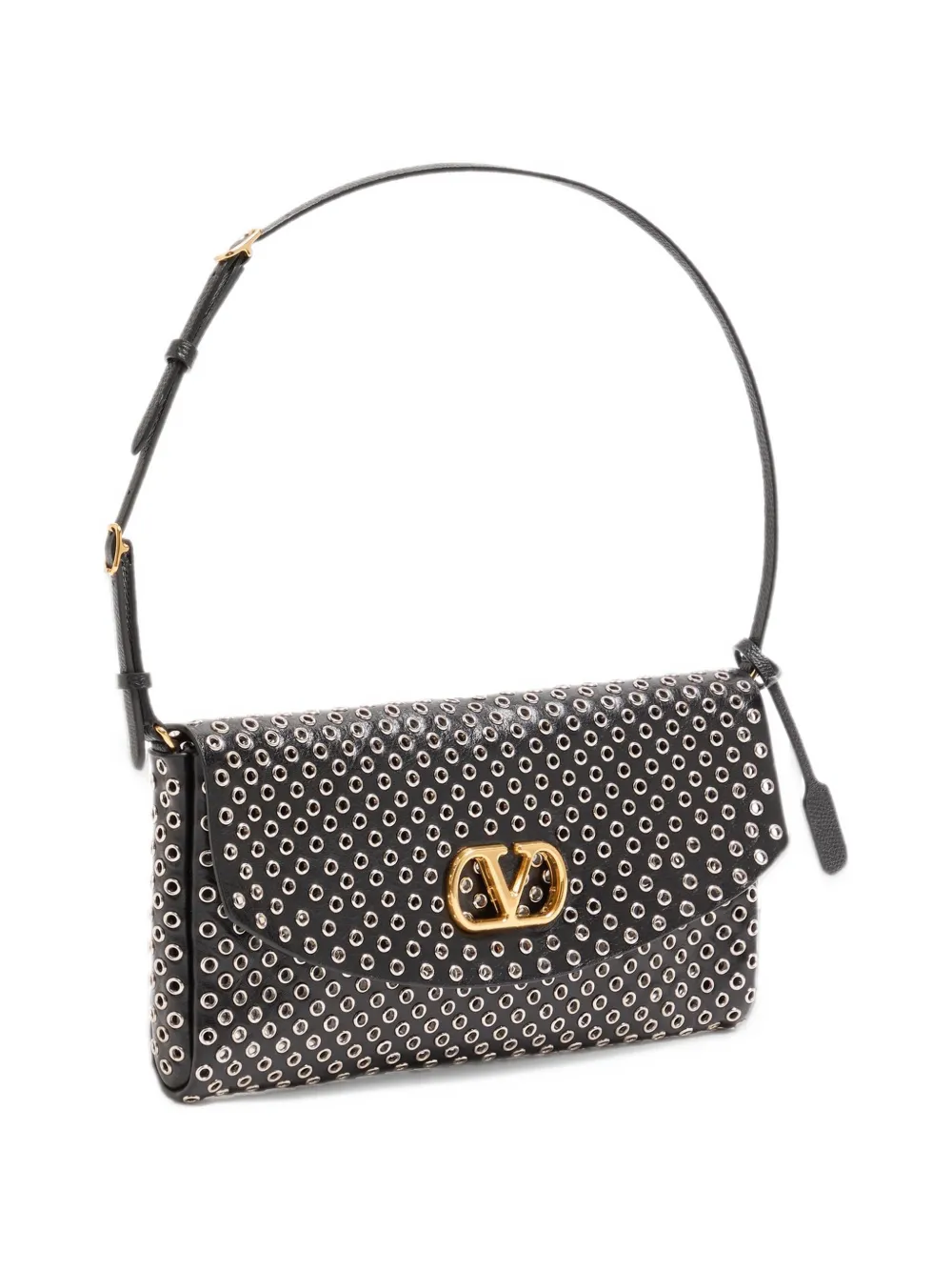 Valentino Garavani DeVain eyelet-embellished shoulder bag Zwart