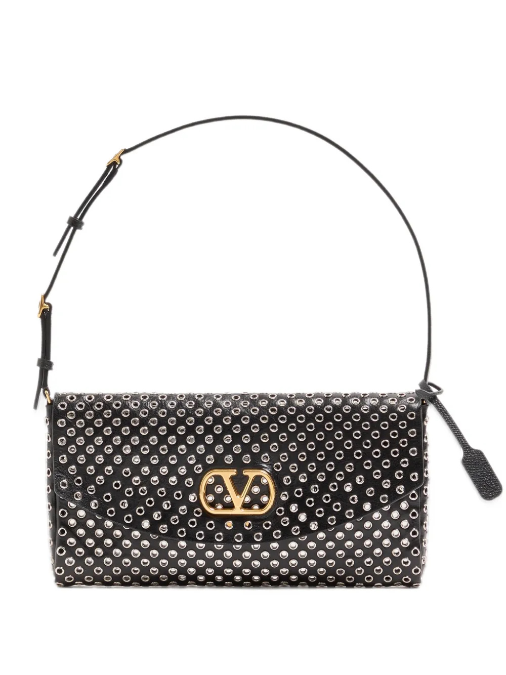 Valentino Garavani Borsa a spalla DeVain con occhielli - Nero