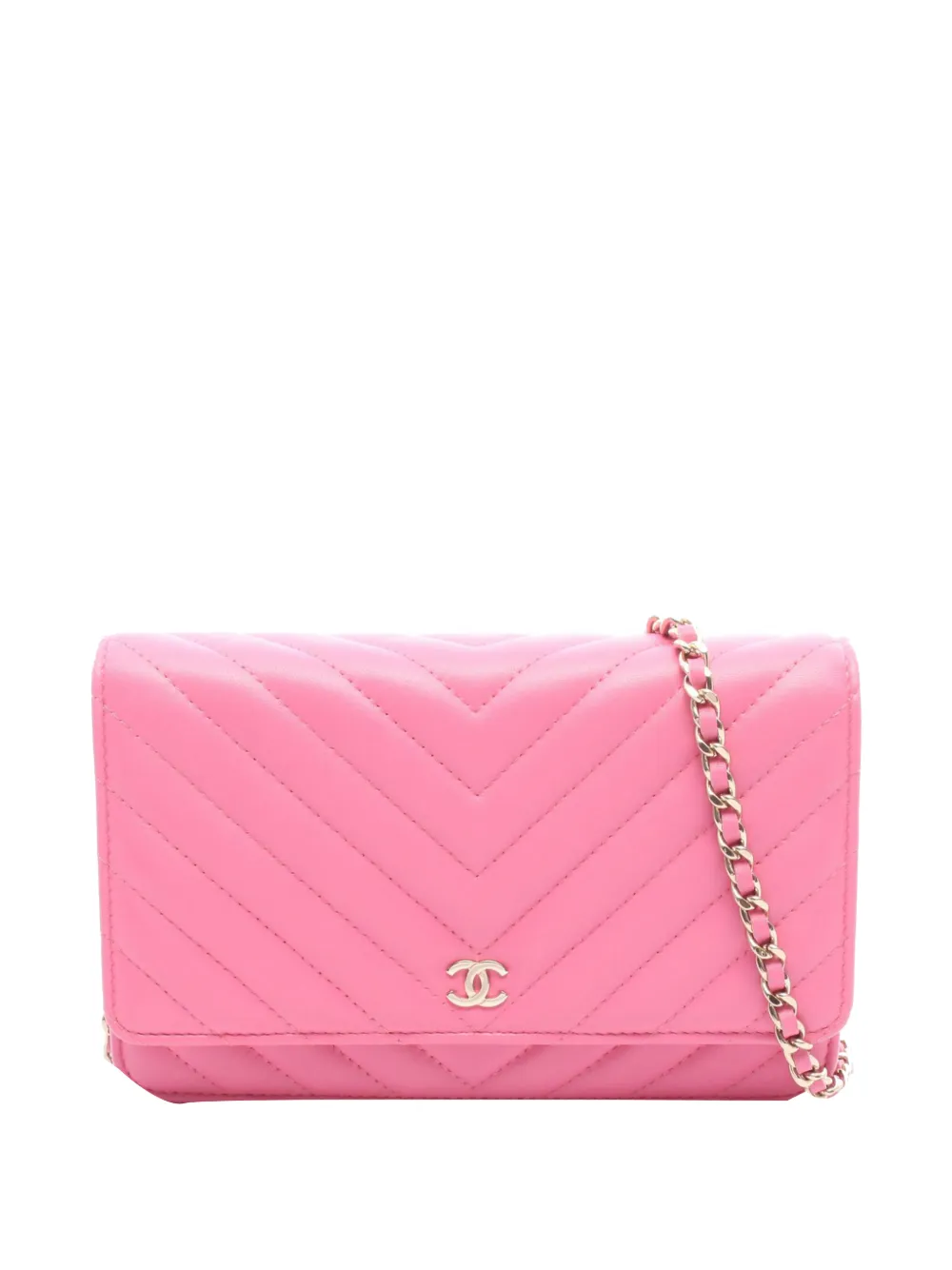 CHANEL Pre-Owned 2019 CC Chevron Lambskin Wallet on Chain crossbody bag - Pink