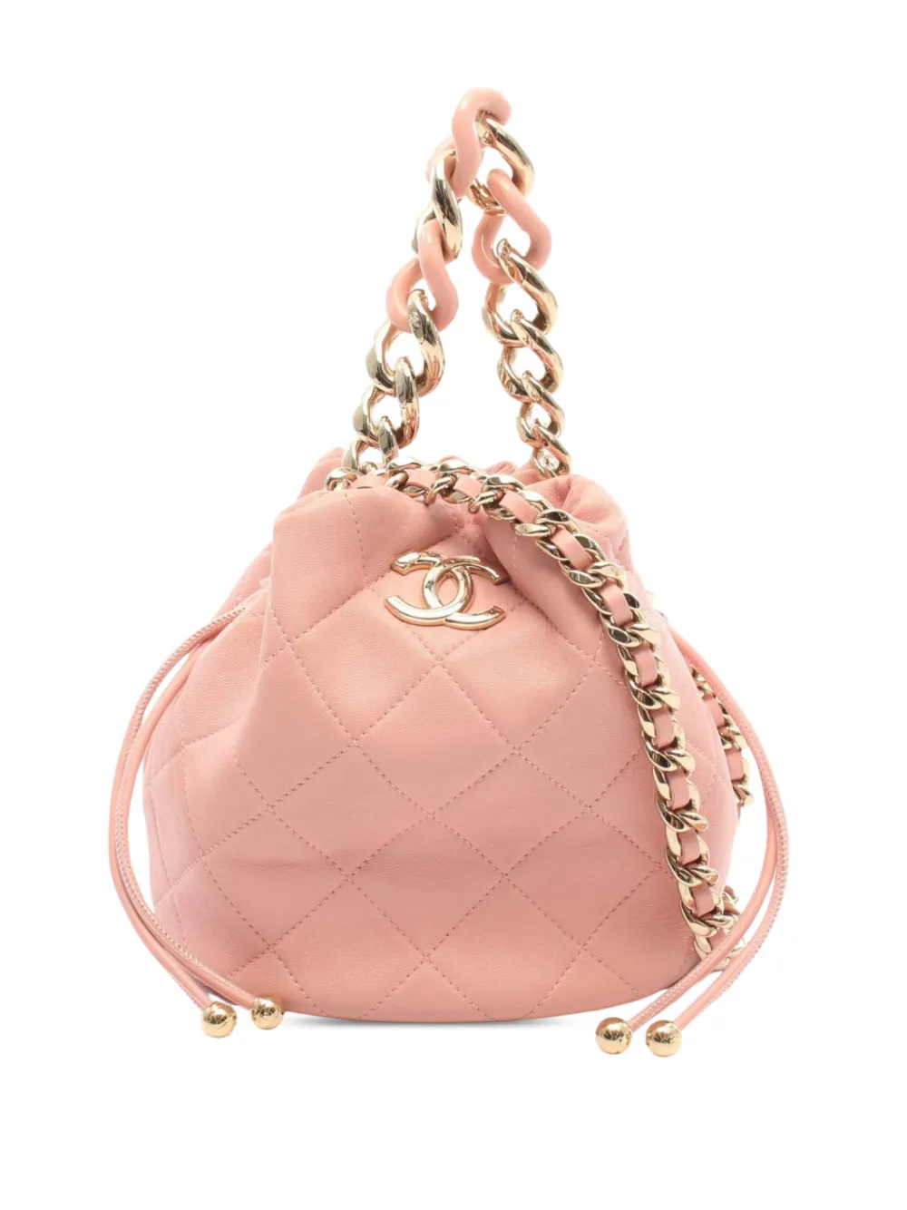 CHANEL Pre-Owned sac seau CC en cuir d'agneau matelassé à lien de resserrage (2021-2026) - Rose