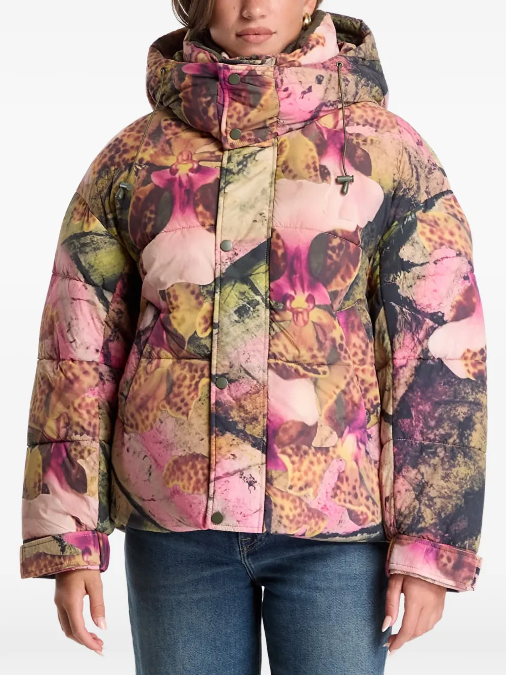 Desigual floral-print puffer coat - Rosa