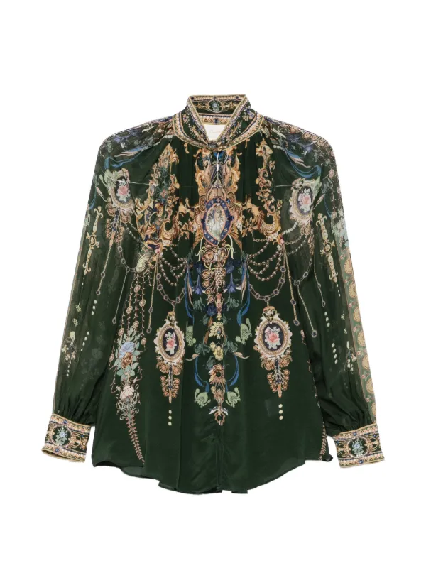 Camilla Graphic-print Silk Blouse in Green