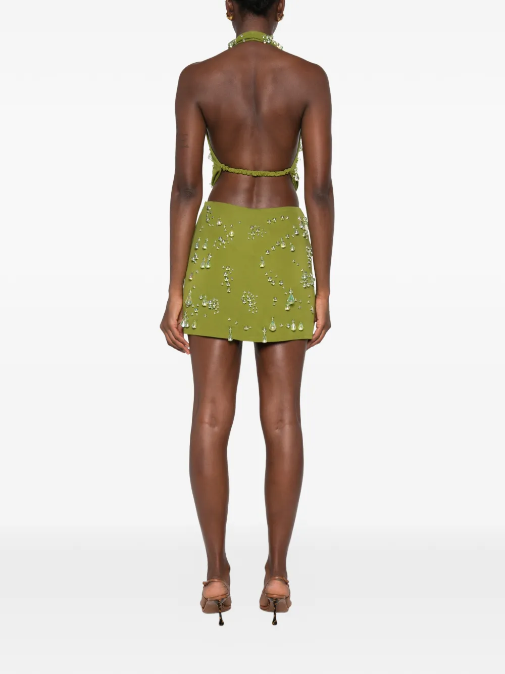 Cult Gaia Issey mini-jurk met halternek en verfraaid met kralen Groen