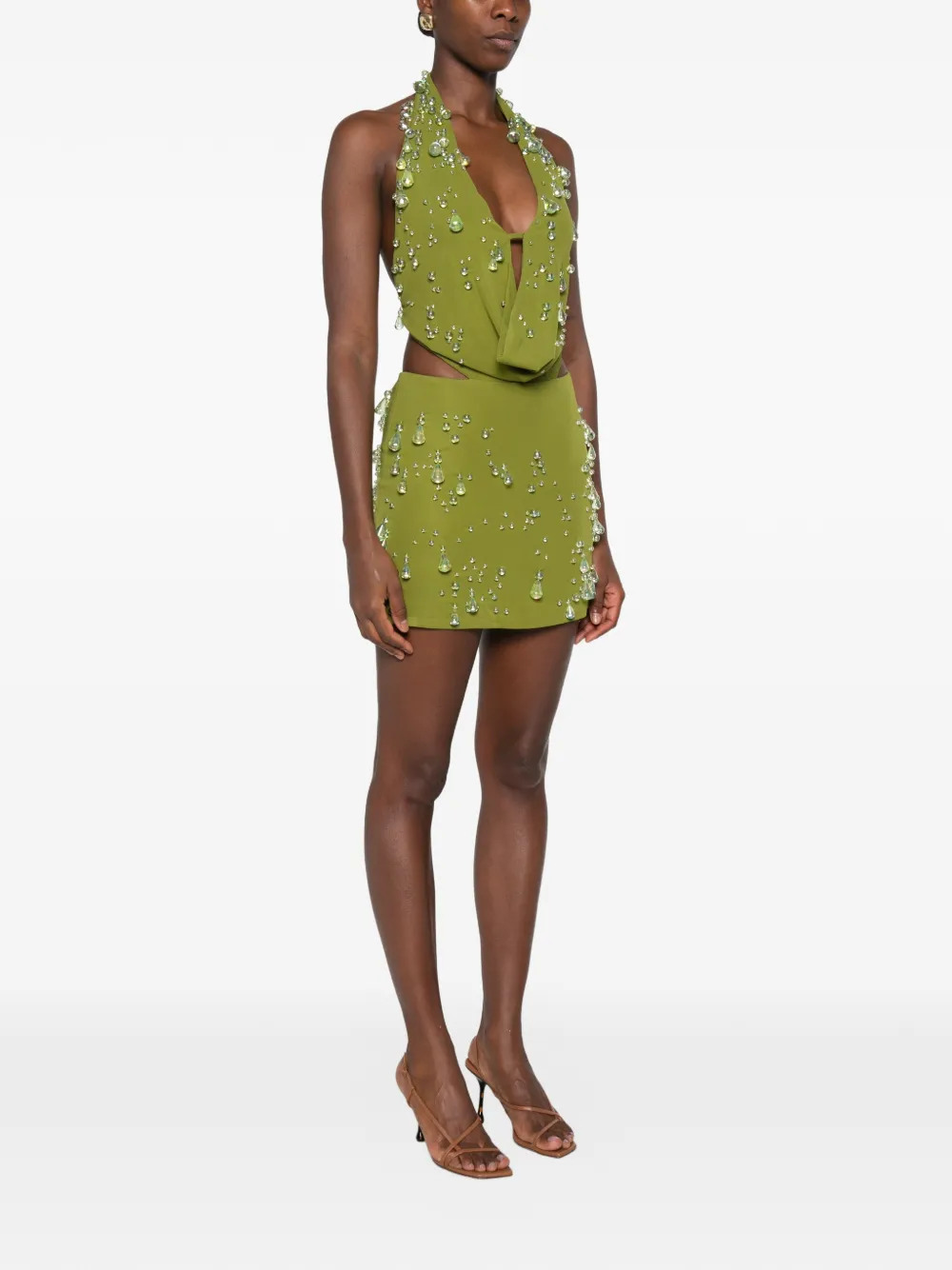 Cult Gaia Issey mini-jurk met halternek en verfraaid met kralen Groen