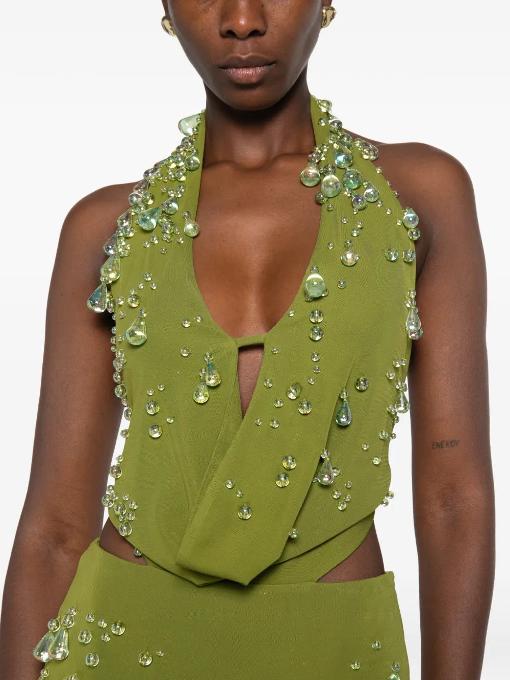 Cult Gaia Issey mini-jurk met halternek en verfraaid met kralen Groen
