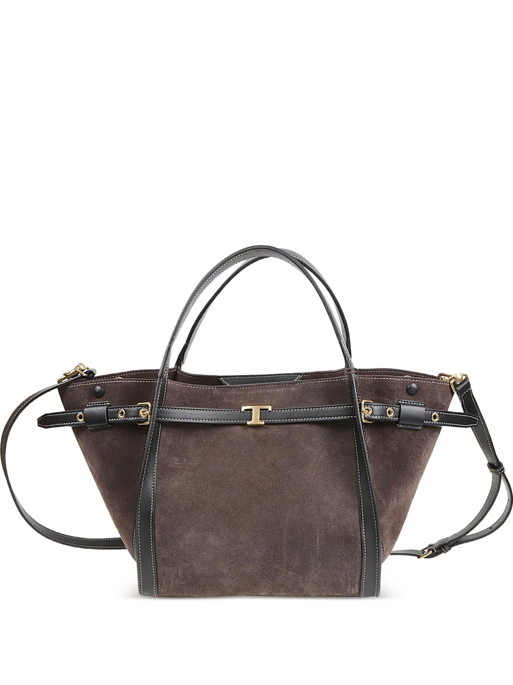 Tod's T Signature shopping bag in suede small - Marrone