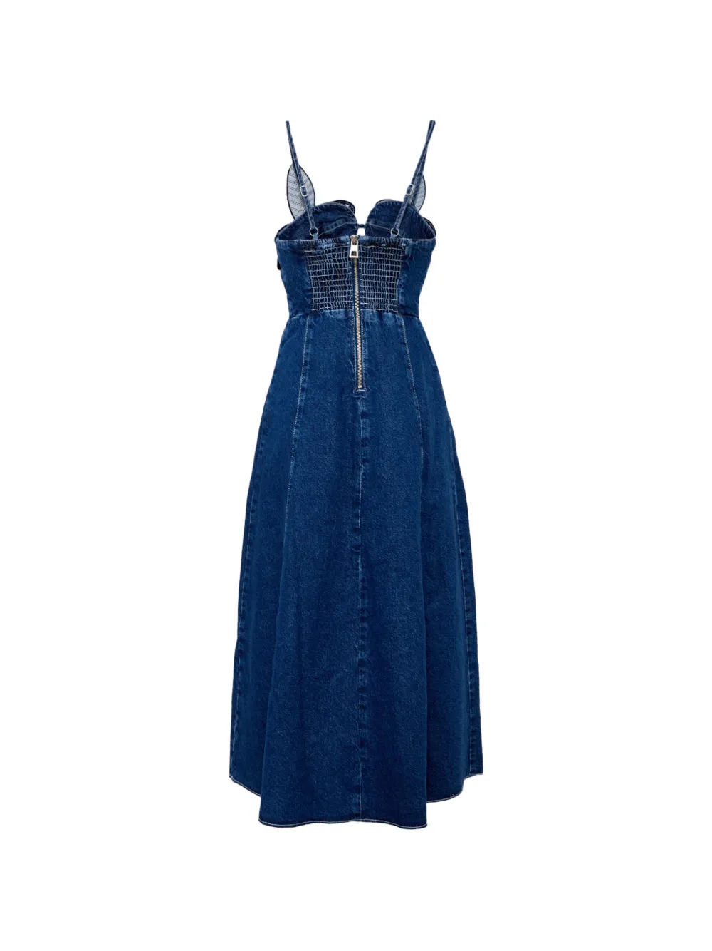 FARM Rio floral-appliqué denim midi dress Blauw