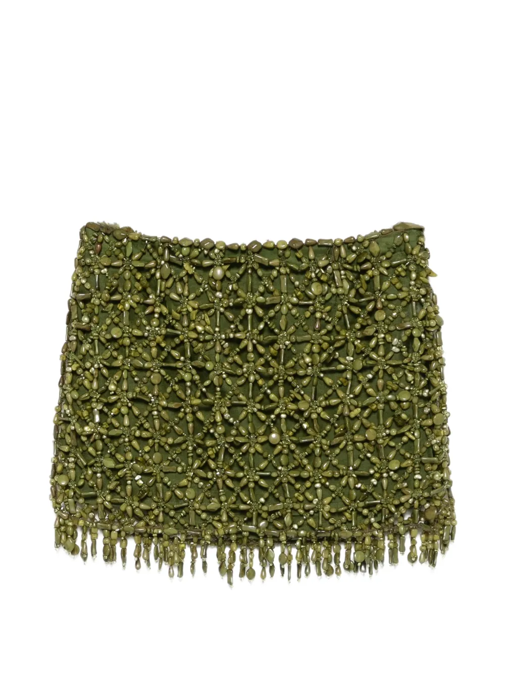 Cult Gaia bead-embellished fringed mini skirt - Verde