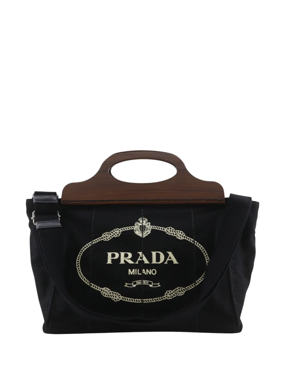 Prada Pre-Owned 2013-2026 Canapa Satchel-Tasche aus Canvas mit Holzgriff - Schwarz