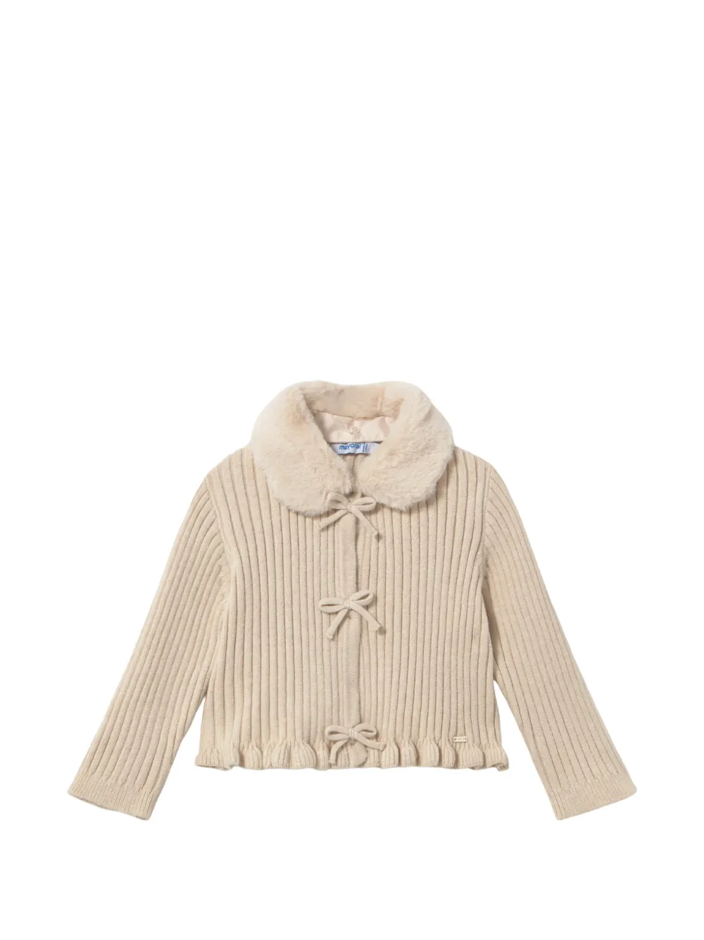 Mayoral Babies' Faux-fur Collar Ruffled Cardigan In Neutrals