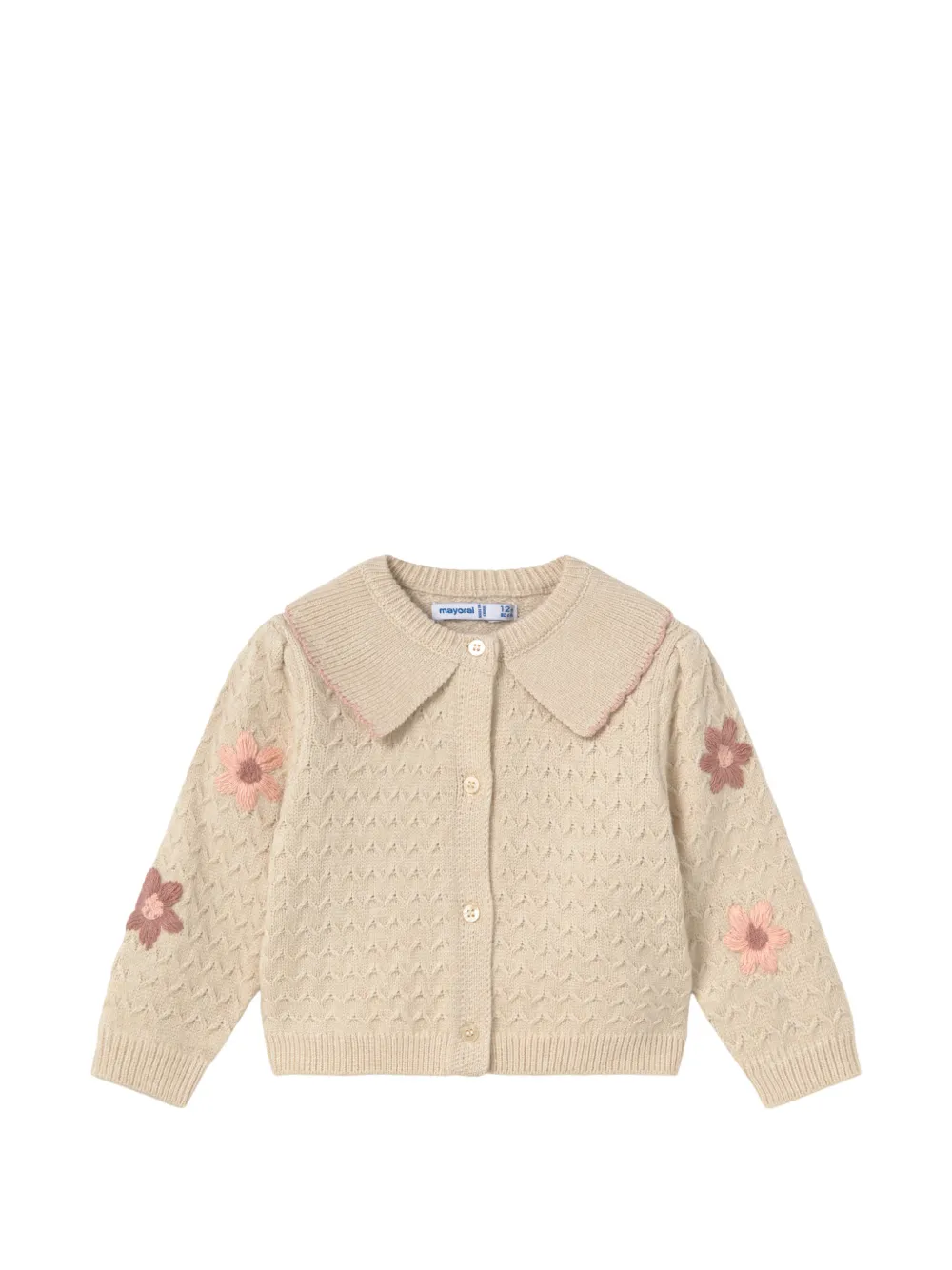 Mayoral Babies' Flower-embroidered Knitted Cardigan In Neutrals
