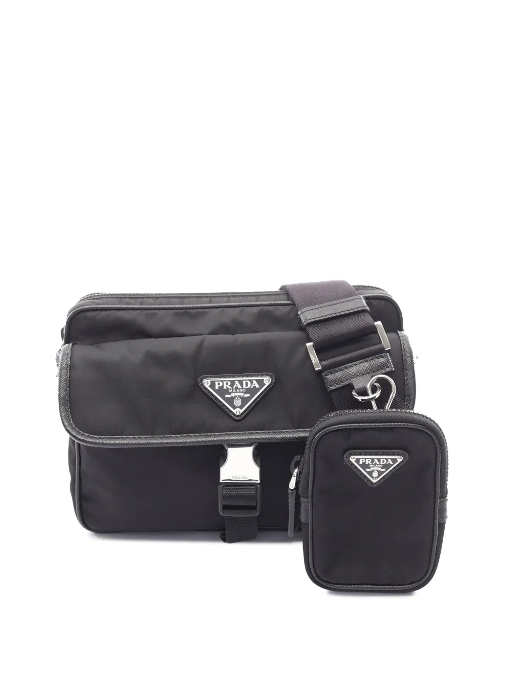Prada Pre-Owned 2013-2026 Saffiano Trimmed Re Nylon Umhängetasche mit Reißverschluss - Schwarz