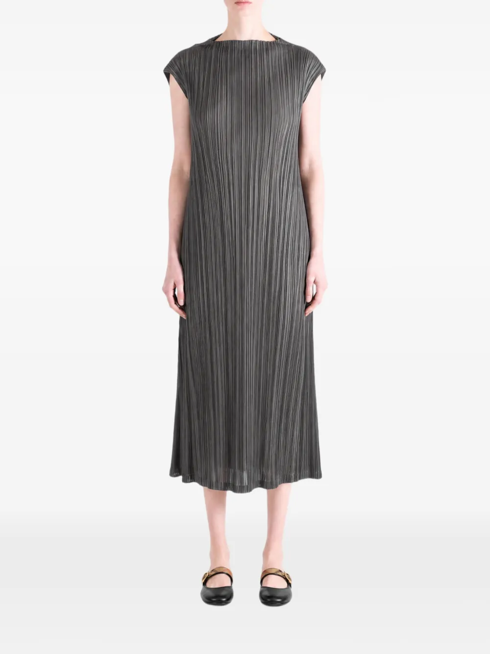 Pleats Please Issey Miyake Mellow geplooide mouwloze midi-jurk Grijs