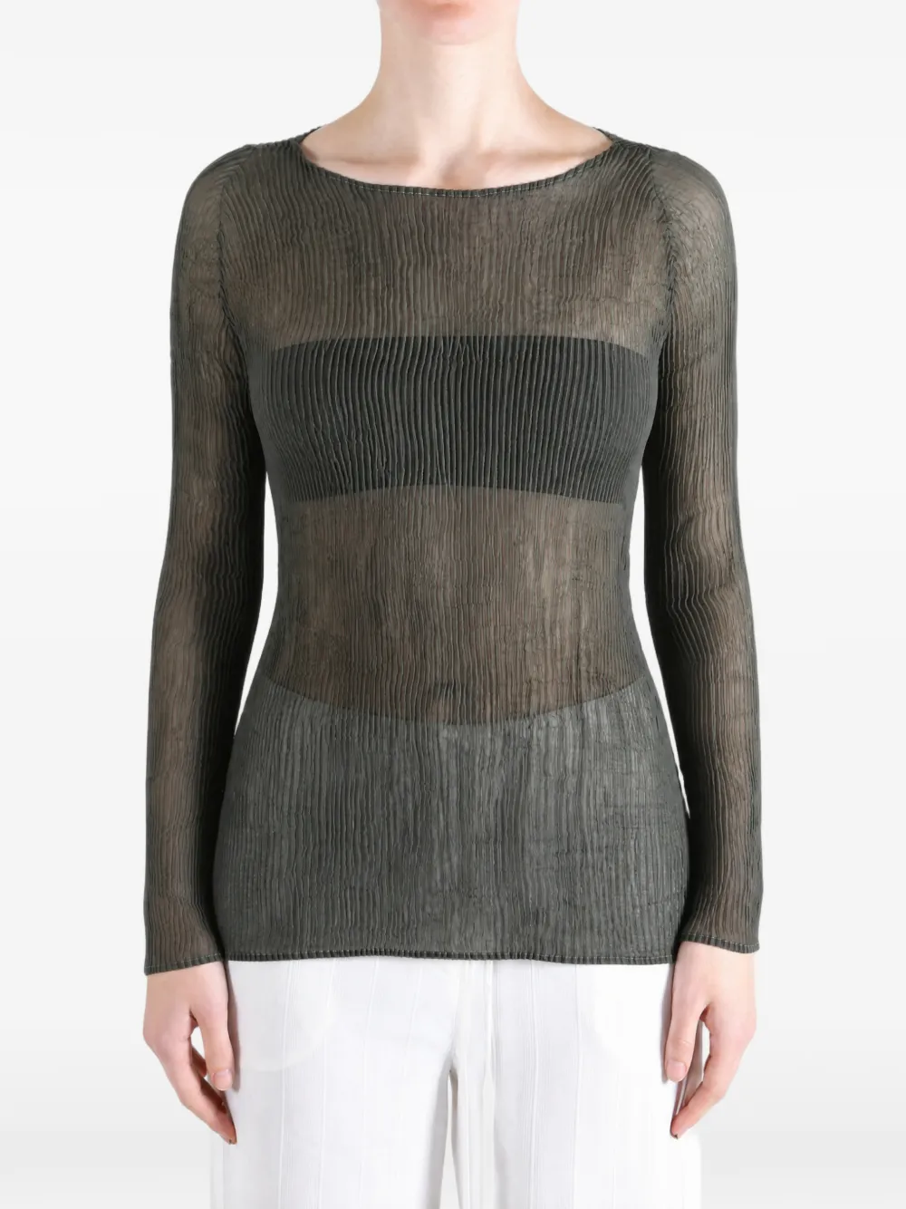 Issey Miyake pleated semi-sheer top - Gris Issey Miyake pleated semi-sheer top - Gris