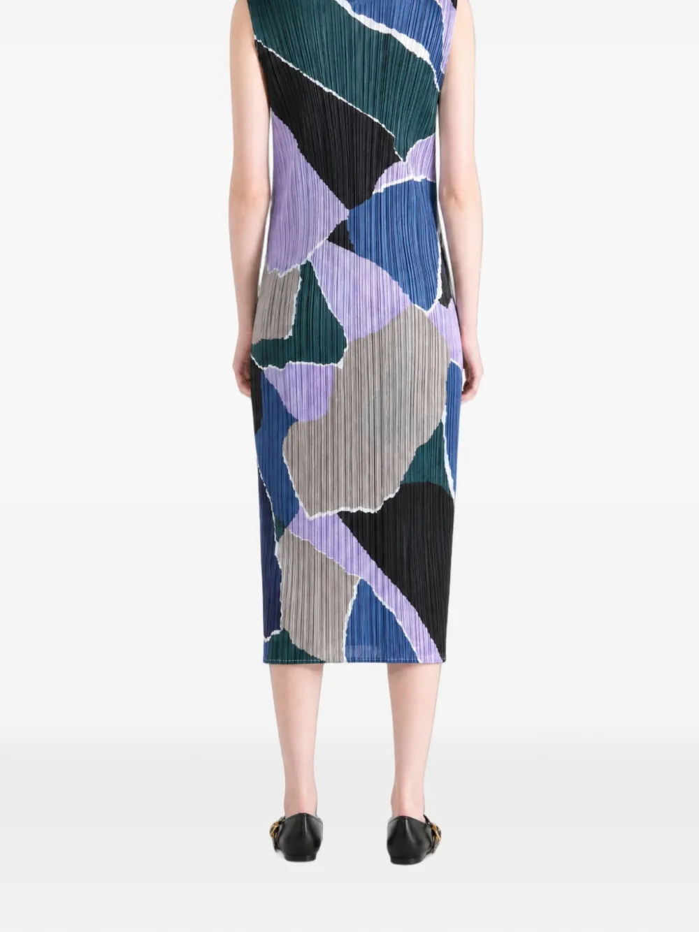 Pleats Please Issey Miyake Surprise! midi-jurk met plooien en abstracte print Paars