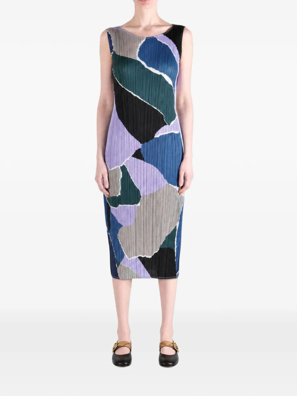 Pleats Please Issey Miyake Surprise! midi-jurk met plooien en abstracte print Paars