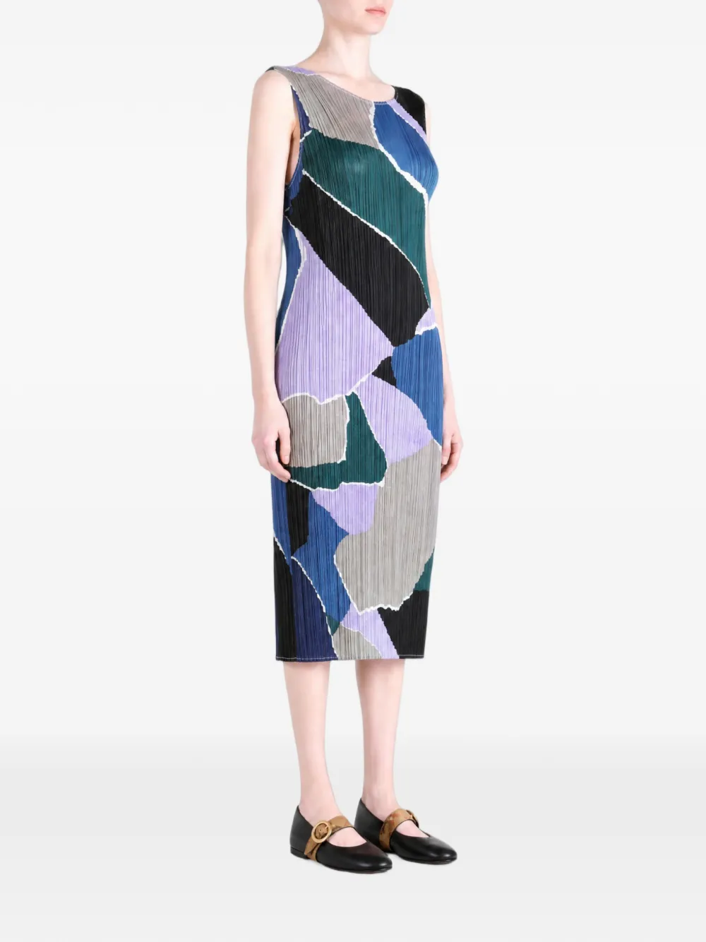 Pleats Please Issey Miyake Surprise! midi-jurk met plooien en abstracte print Paars