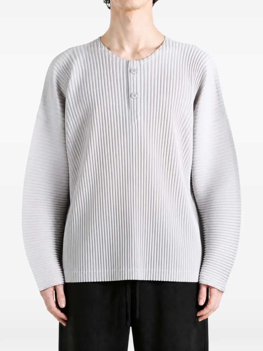 Homme Plissé Issey Miyake Henley T-shirt met plissé-effect Grijs