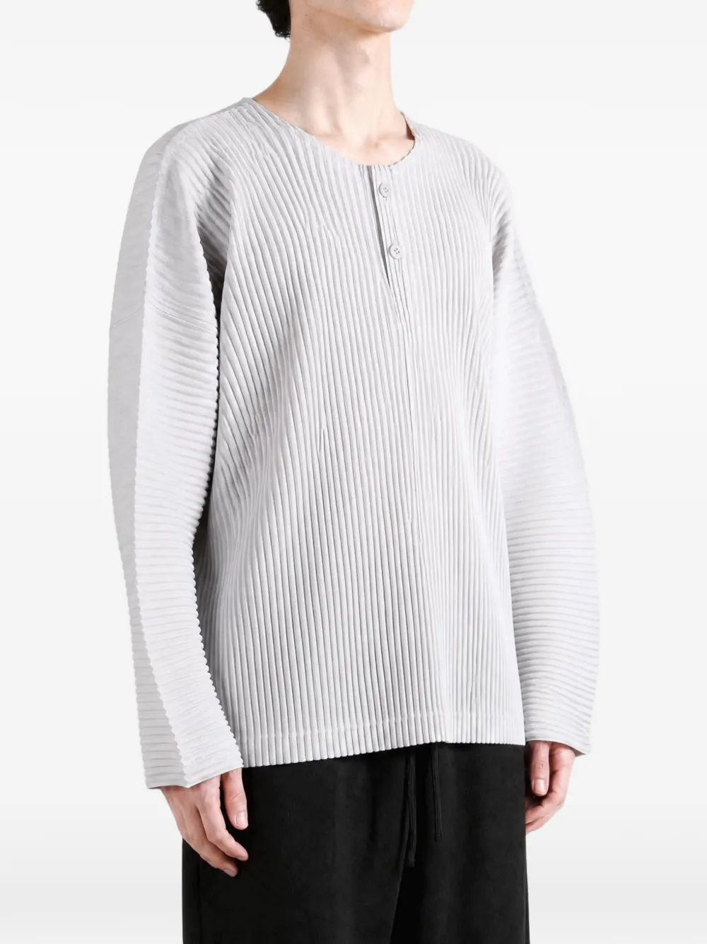 Homme Plissé Issey Miyake Henley T-shirt met plissé-effect Grijs