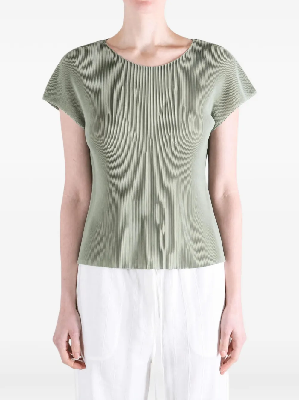 Pleats Please Issey Miyake Mist September geplooid T-shirt met kapmouwen Groen