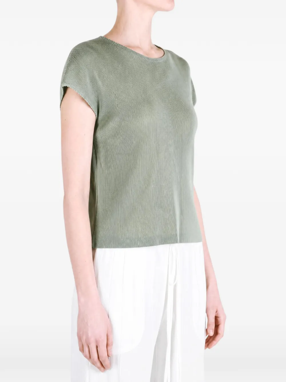 Pleats Please Issey Miyake Mist September geplooid T-shirt met kapmouwen Groen