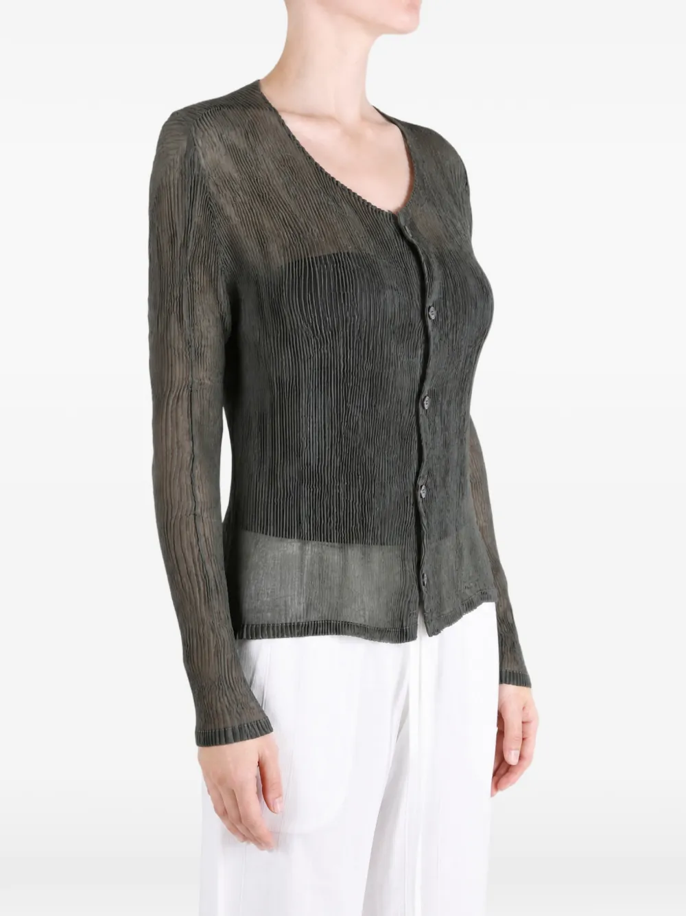 Issey Miyake pleated button-up cardigan Grijs