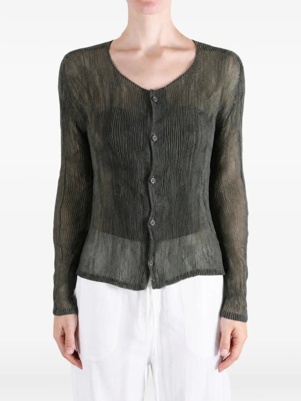 Issey Miyake pleated button-up cardigan - Gris Issey Miyake pleated button-up cardigan - Gris