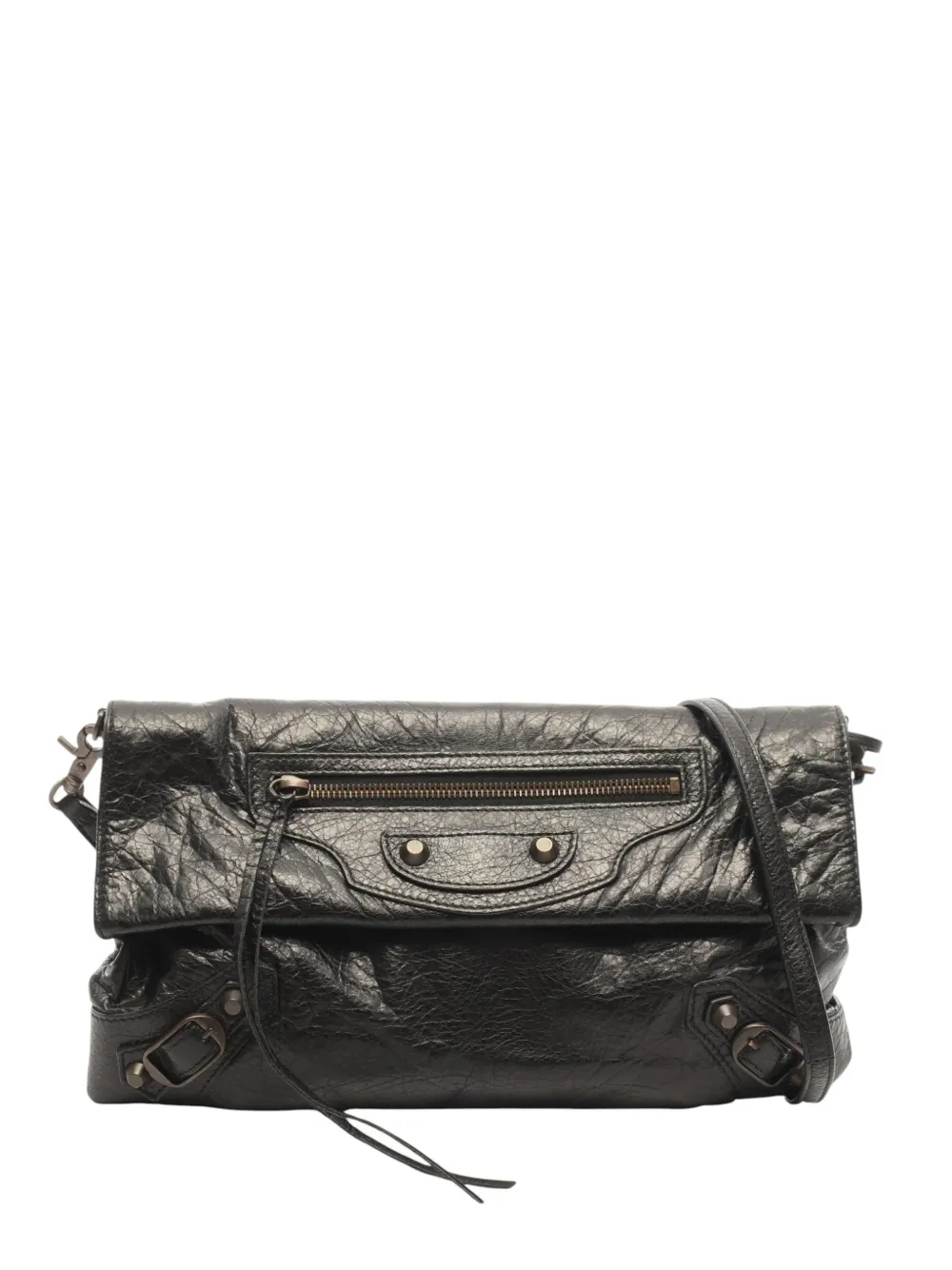 Balenciaga Pre-Owned pochette en cuir d'agneau Motocross Classic Envelope Clutch With Strap (2018-2026) - Noir