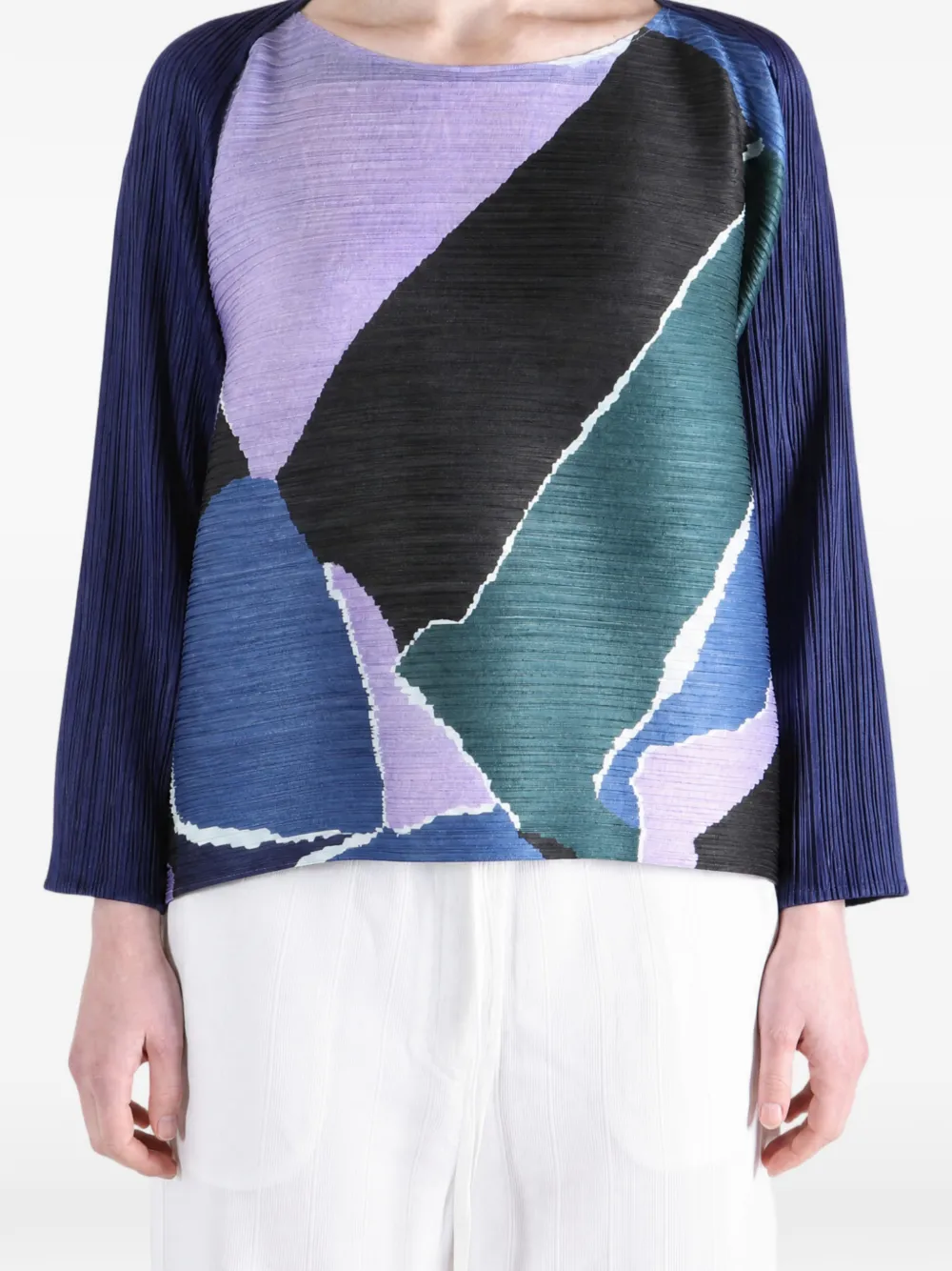 Pleats Please Issey Miyake Surprise! top met plooien en abstracte print Paars