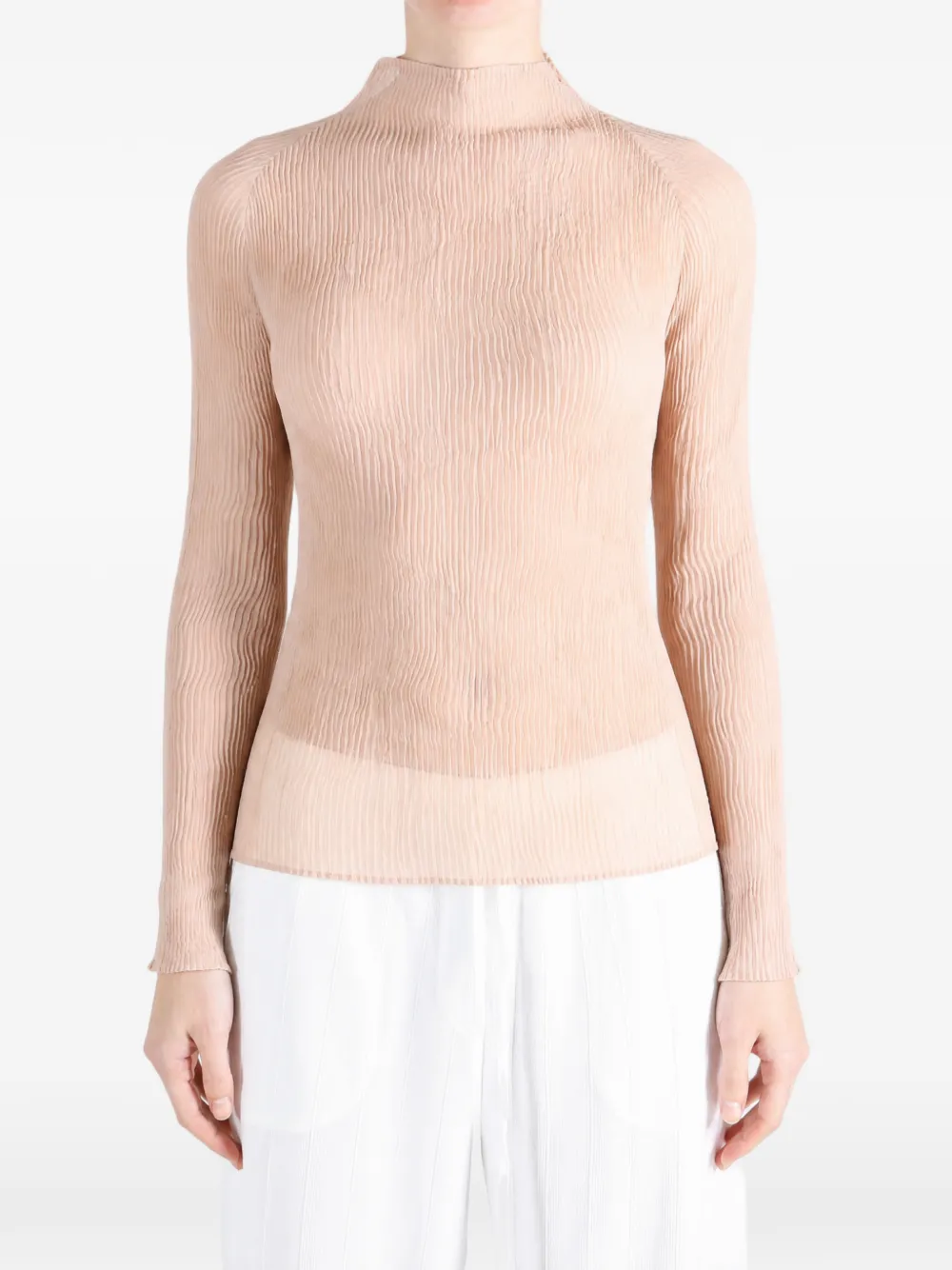 Issey Miyake plissé-effect mock-neck top - Rosa
