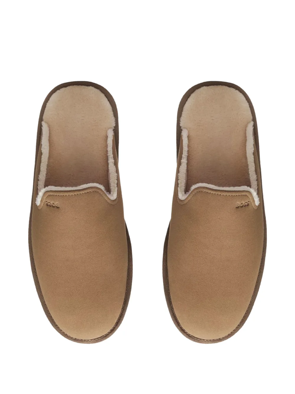 BOSS shearling-lined slip-on slippers with logo detail Beige