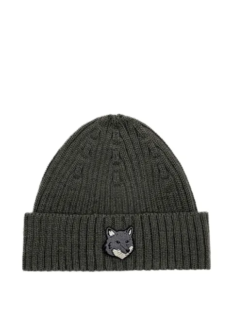 Maison Kitsuné logo-patch ribbed-knit beanie hat